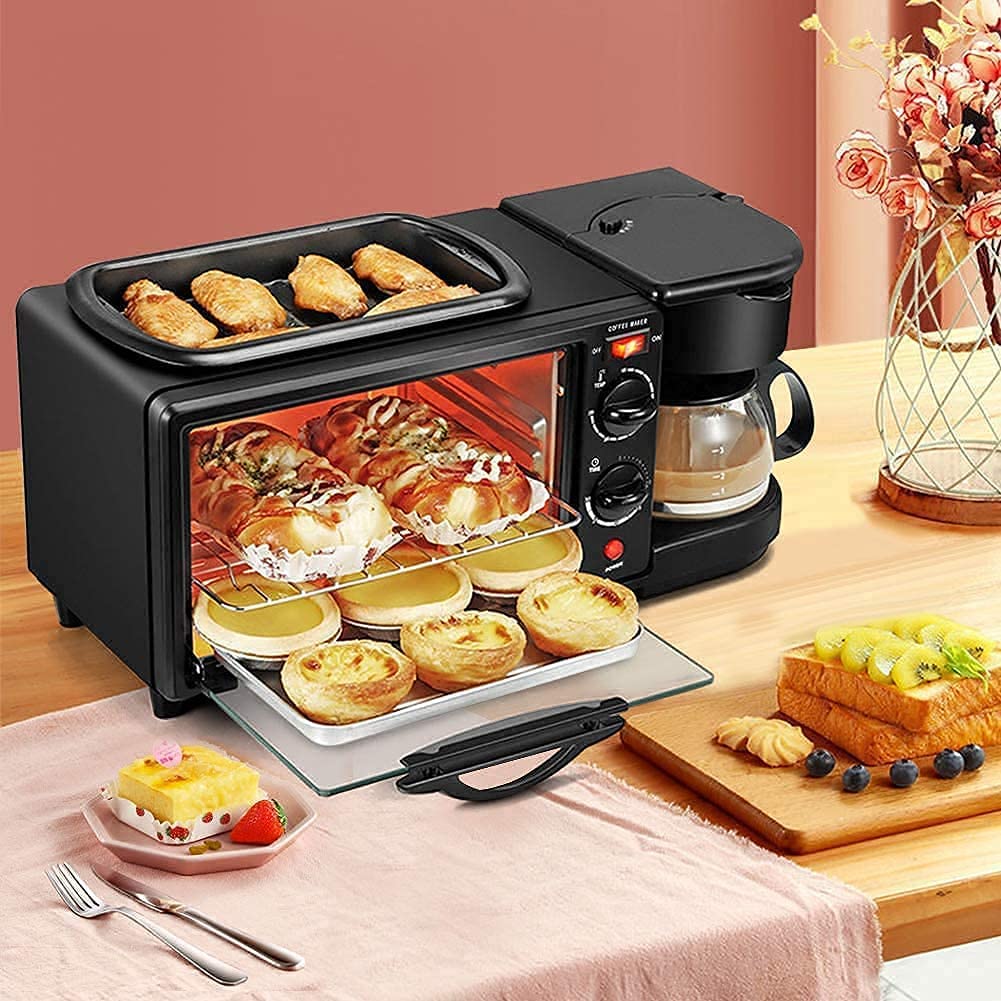 3-in-1 Multifunctional Breakfast Station | Mini Oven, Coffee Maker & Non-Stick Griddle