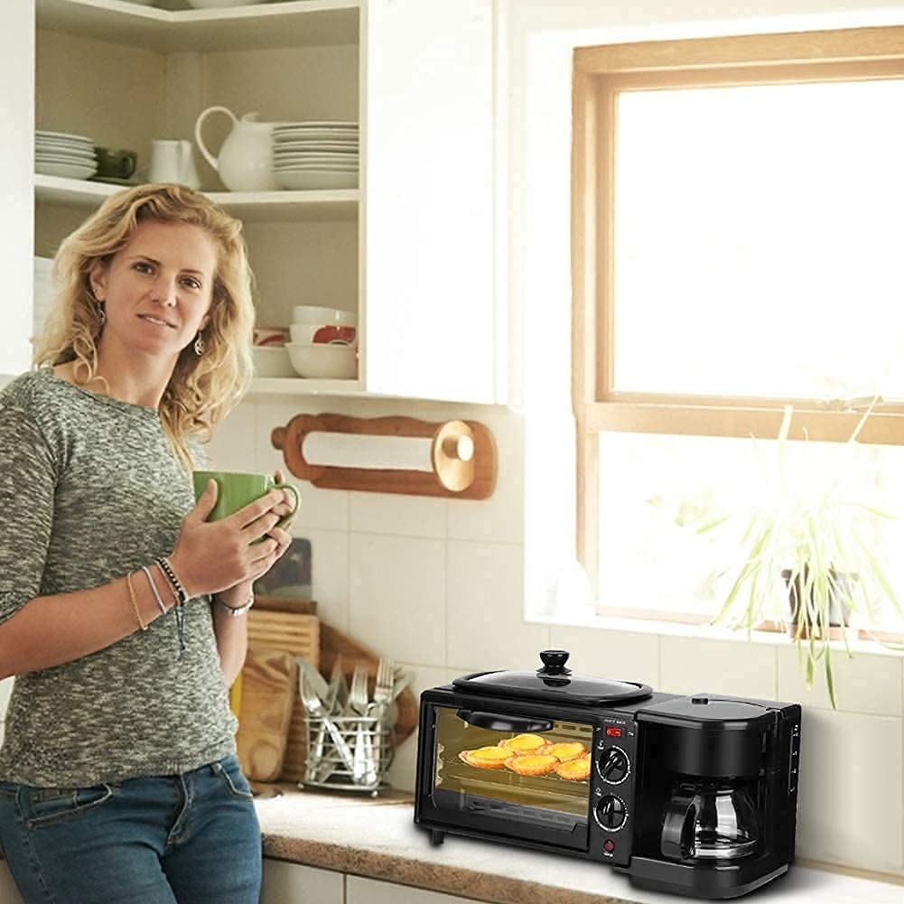 3-in-1 Multifunctional Breakfast Station | Mini Oven, Coffee Maker & Non-Stick Griddle