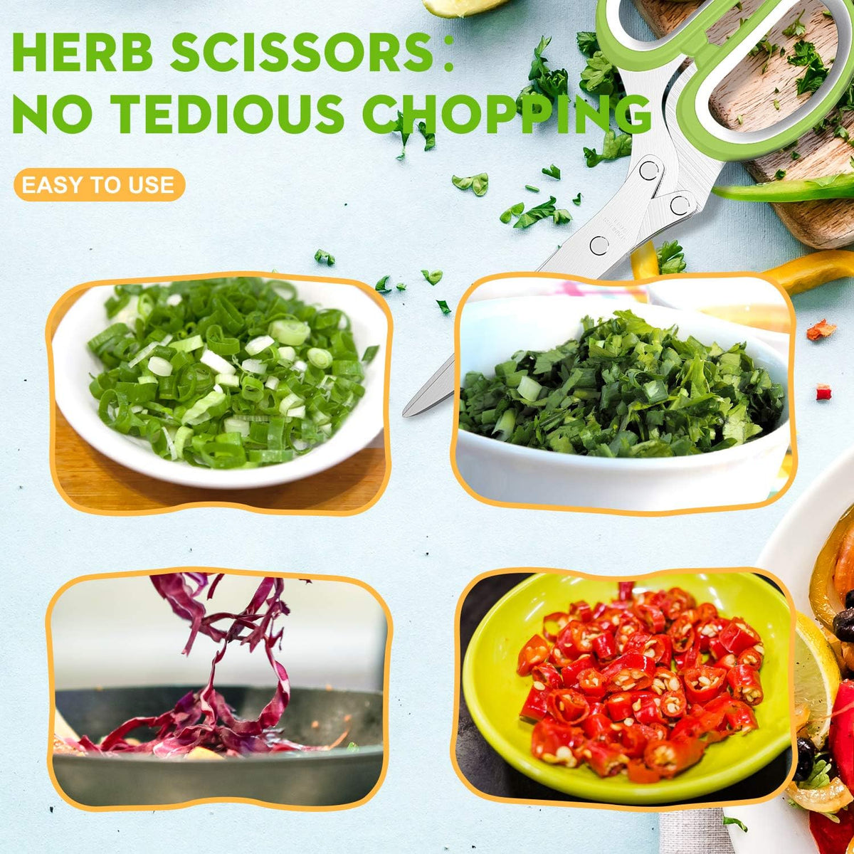 5-Blade Herb Scissors | Stainless Steel Kitchen Herb Cutter with Cleaning Comb