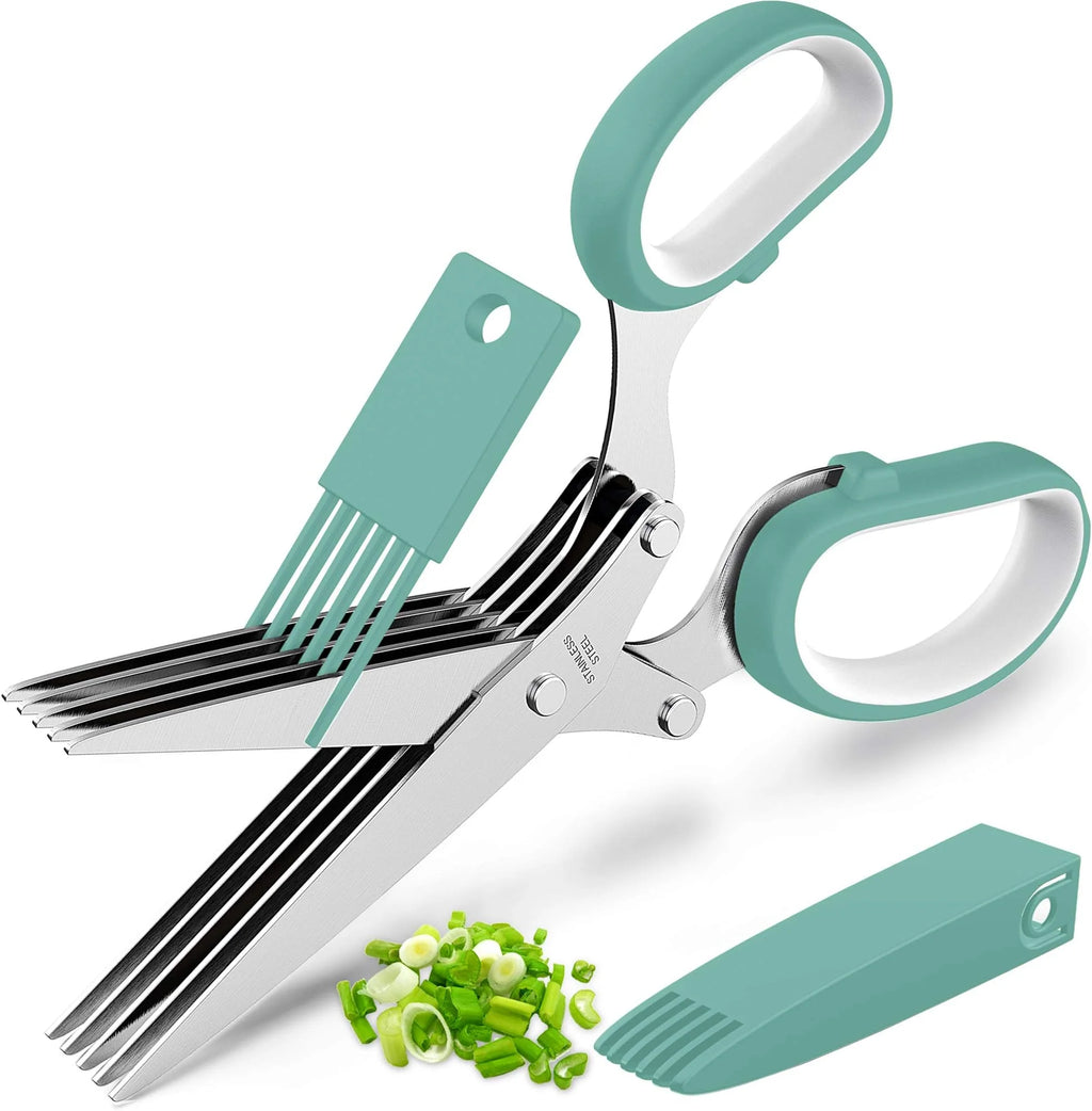 5-Blade Herb Scissors | Stainless Steel Kitchen Herb Cutter with Cleaning Comb