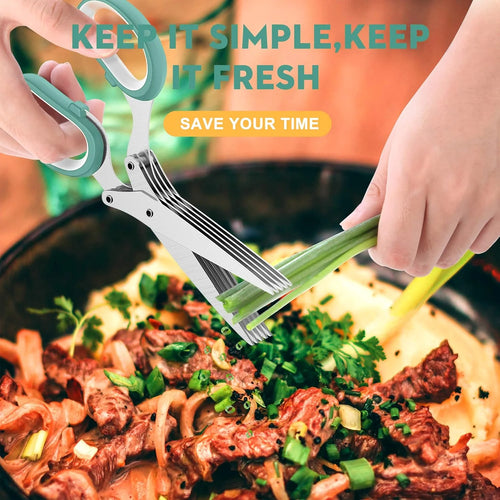 5-Blade Herb Scissors | Stainless Steel Kitchen Herb Cutter with Cleaning Comb