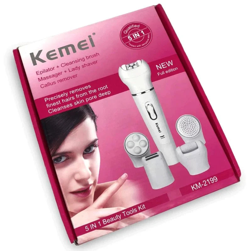 5-in-1 Beauty Tools Kit | Facial Brush, Epilator, Shaver, Massager & Callus Remover