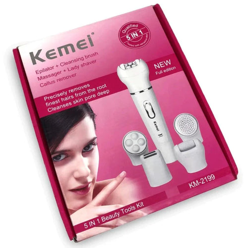 5-in-1 Beauty Tools Kit | Facial Brush, Epilator, Shaver, Massager & Callus Remover