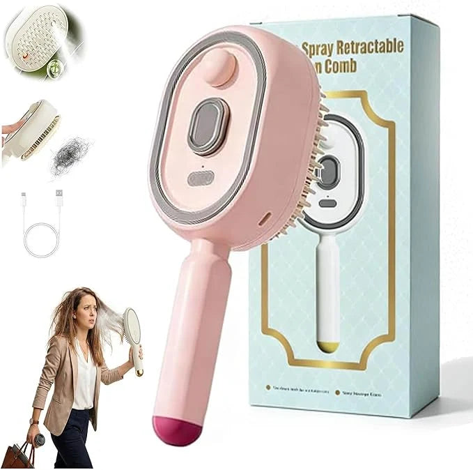 Electric Nano Mist Hair Brush | 2-in-1 Hydrating Detangler with USB-C Charging