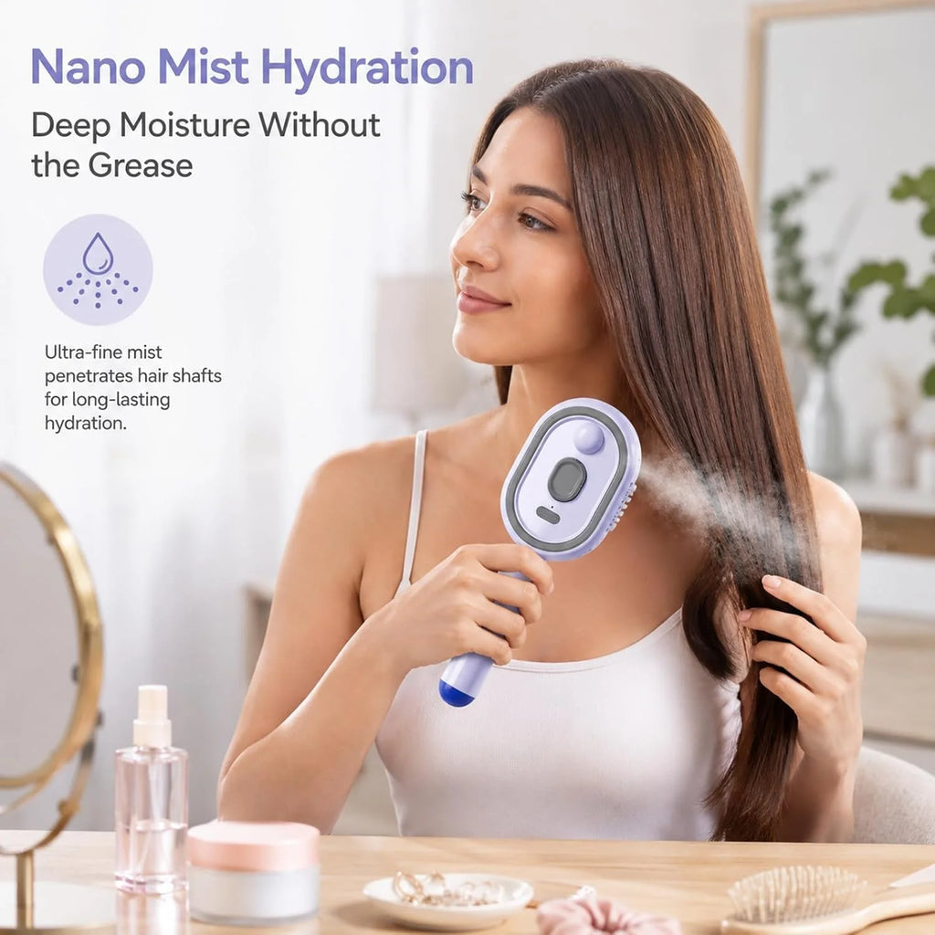 Electric Nano Mist Hair Brush | 2-in-1 Hydrating Detangler with USB-C Charging