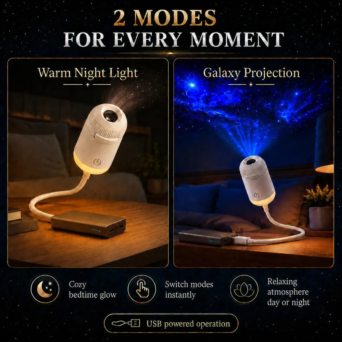 Starry Sky Projection Lamp | Portable USB Night Light with Interchangeable Slides