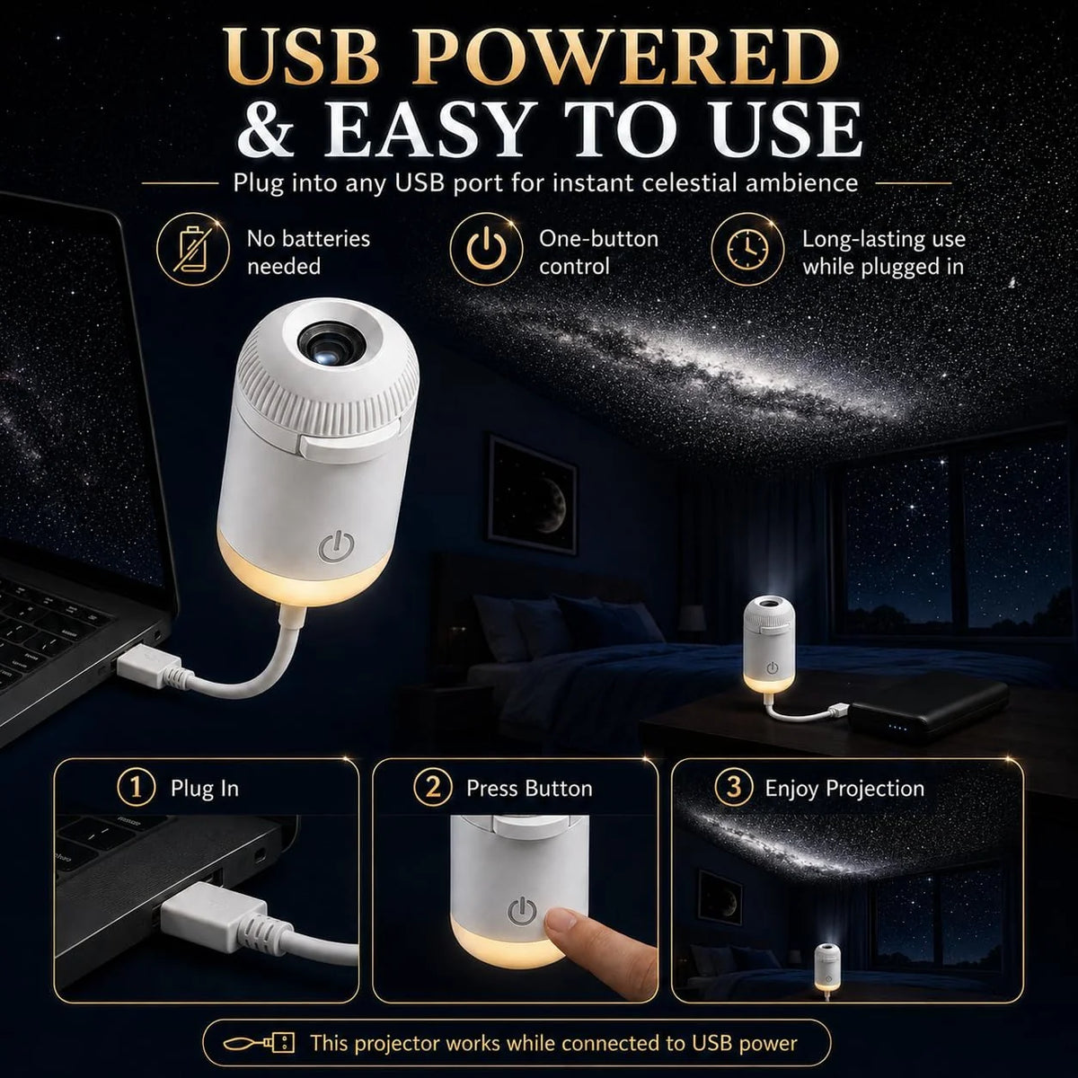 Starry Sky Projection Lamp | Portable USB Night Light with Interchangeable Slides