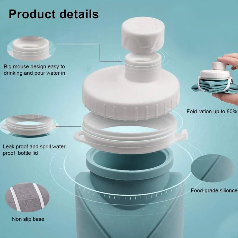 Silicone Folding Water Bottle | 600ml Collapsible, Leak-Resistant & Portable with Carry Strap