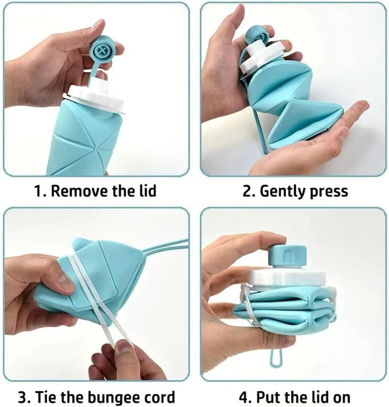 Silicone Folding Water Bottle | 600ml Collapsible, Leak-Resistant & Portable with Carry Strap