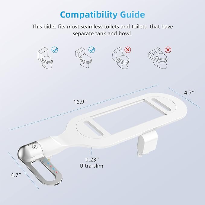 Bidet Attachment for Toilet Seat | Dual Spray, Self-Cleaning Nozzle & Adjustable Pressure