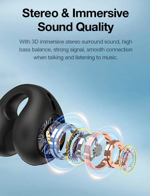 Bluetooth 5.0 Bone Conduction Headphones | IPX5 Waterproof, 8D Sound, 6.5H Playback & Ear-Clip Fit