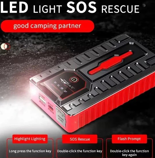 Portable Car Jump Starter & Power Bank | 12V with LED Flashlight & Smart Safety Protection