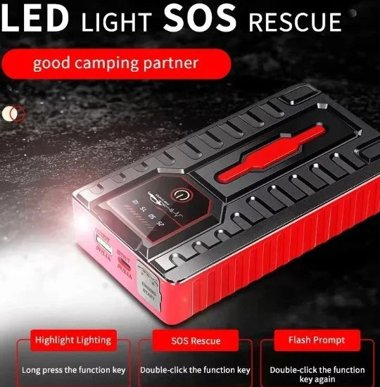 Portable Car Jump Starter & Power Bank | 12V with LED Flashlight & Smart Safety Protection
