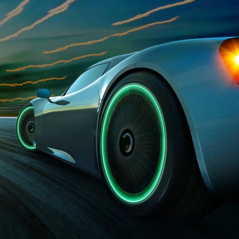 LED Luminous Car Tire Valve Caps | Glowing Wheel Valve Stems with Built-In LED | Set of 4
