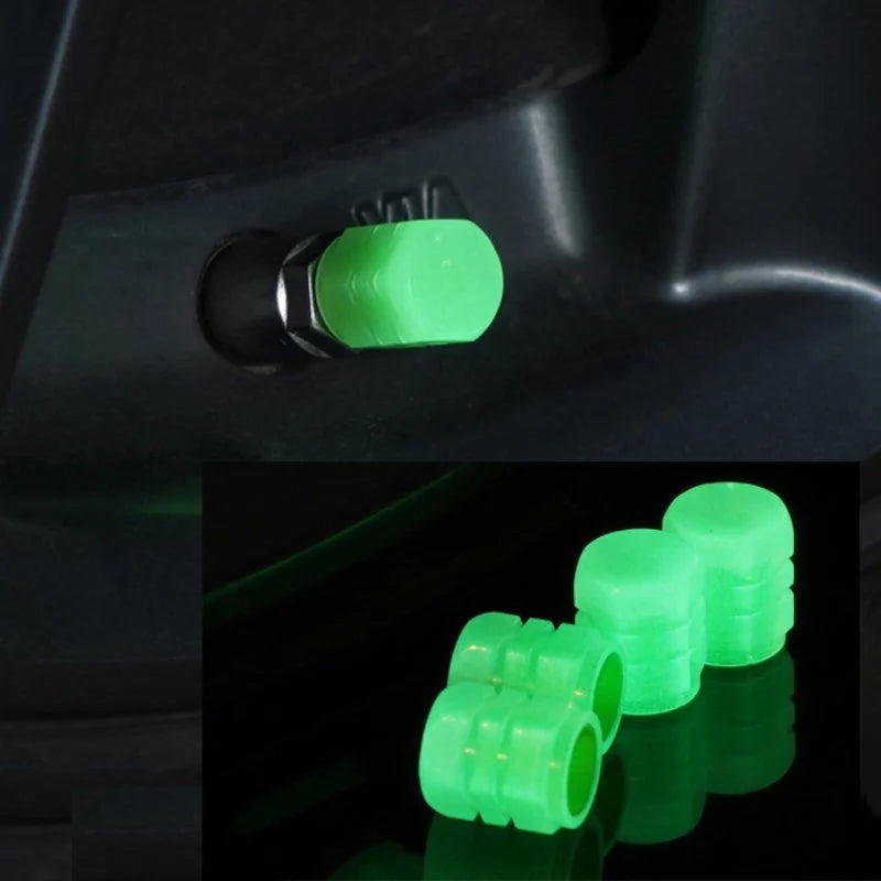 LED Luminous Car Tire Valve Caps | Glowing Wheel Valve Stems with Built-In LED | Set of 4