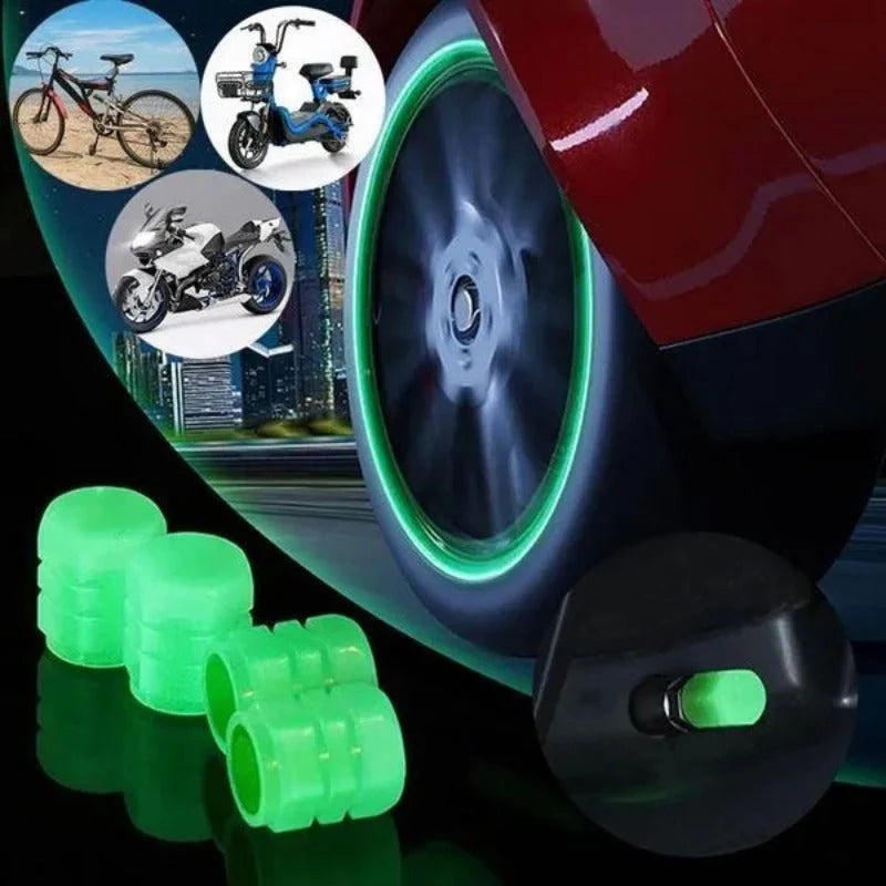 LED Luminous Car Tire Valve Caps | Glowing Wheel Valve Stems with Built-In LED | Set of 4