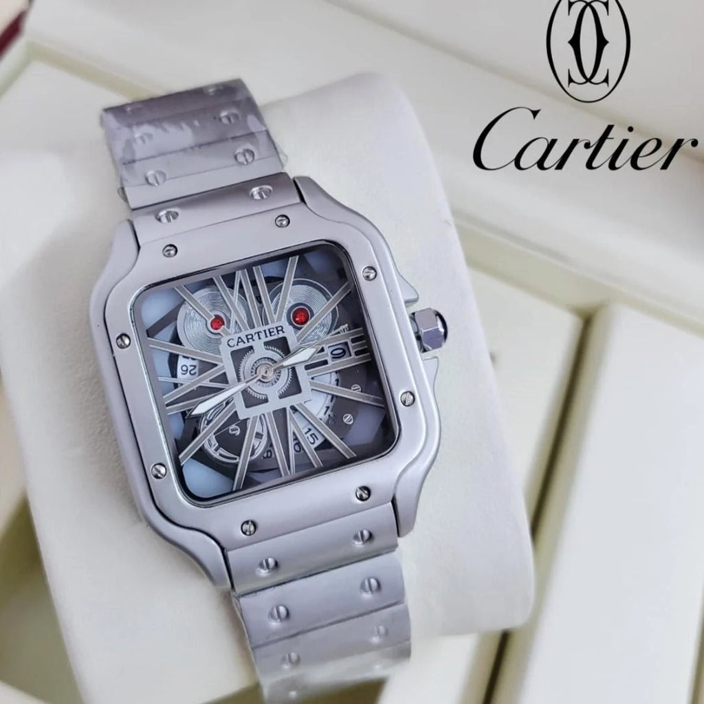 Luxury Skeleton Square Dial Watch | Stainless Steel Wrist Watch