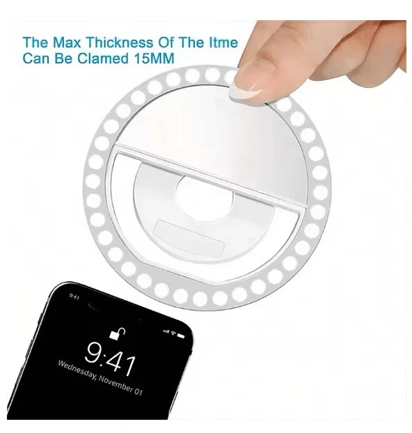 Clip-On Selfie Ring Light | 36 LED 3 Brightness Modes | USB Rechargeable