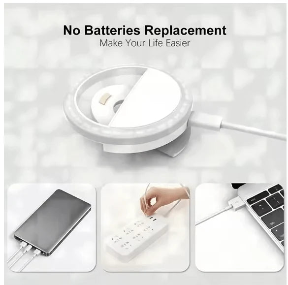 Clip-On Selfie Ring Light | 36 LED 3 Brightness Modes | USB Rechargeable