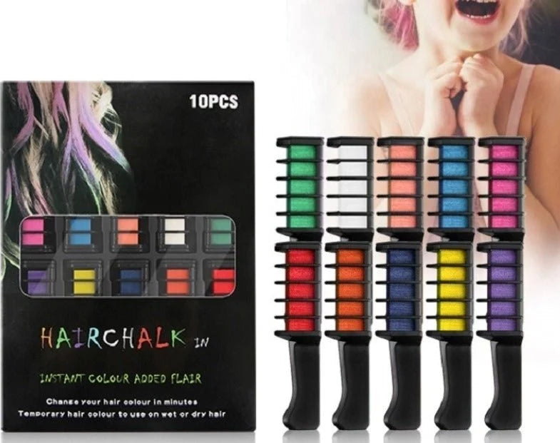Colorful Hair Chalk Comb Set 10 Pcs | Temporary Hair Dye for Kids & Adults