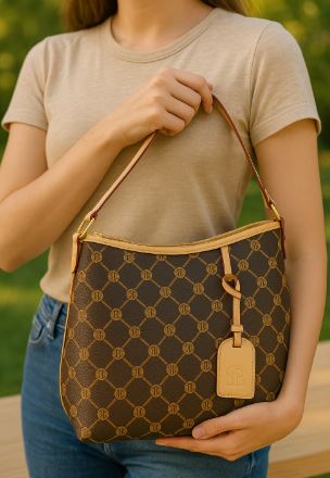 Monogram Tote Bag | Designer-Style Shoulder Bag with Leather Accents