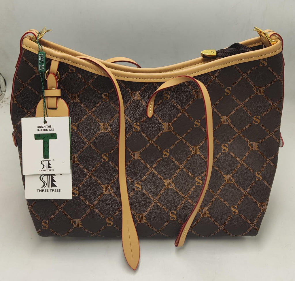 Monogram Tote Bag | Designer-Style Shoulder Bag with Leather Accents