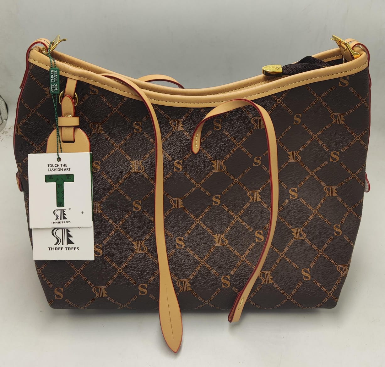 Monogram Tote Bag | Designer-Style Shoulder Bag with Leather Accents