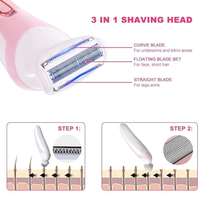 Electric Women's Shaver | Multi-Area Grooming with Trimmer & Exfoliator Attachments