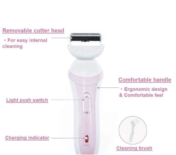 Electric Women's Shaver | Multi-Area Grooming with Trimmer & Exfoliator Attachments