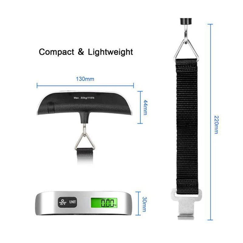 Electronic Luggage Scale | 50kg Capacity, Backlit LCD, Tare Function & Multi-Unit Display