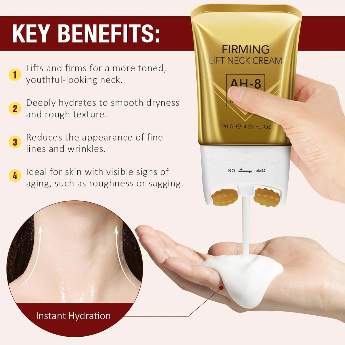 AH-8 Firming Lifting Neck Cream | Hexapeptide-8 Anti-Aging Formula for Neck & Décolletage | 120g