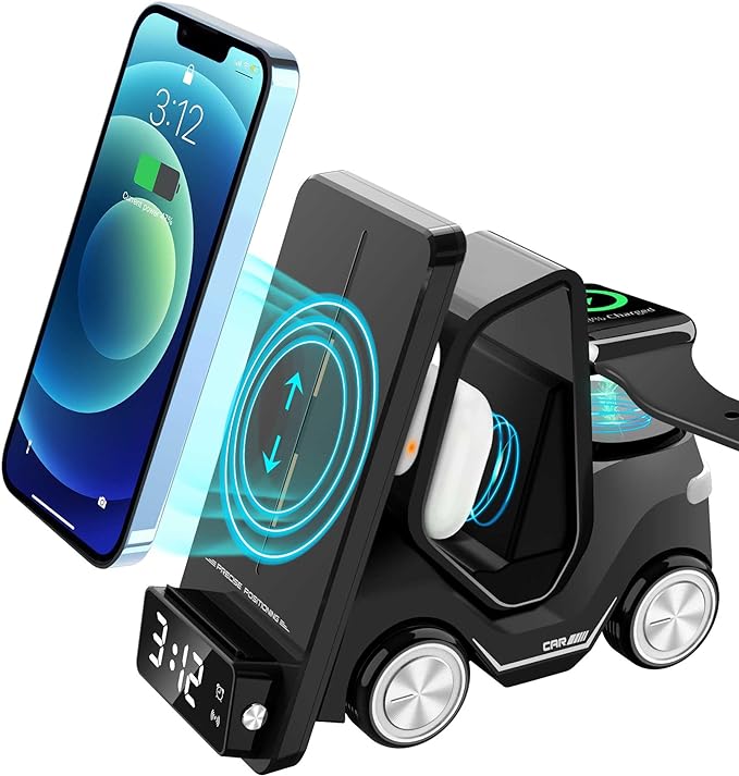 Forklift Wireless Charger Station | 3-in-1 Qi Charging with Clock & Night Light