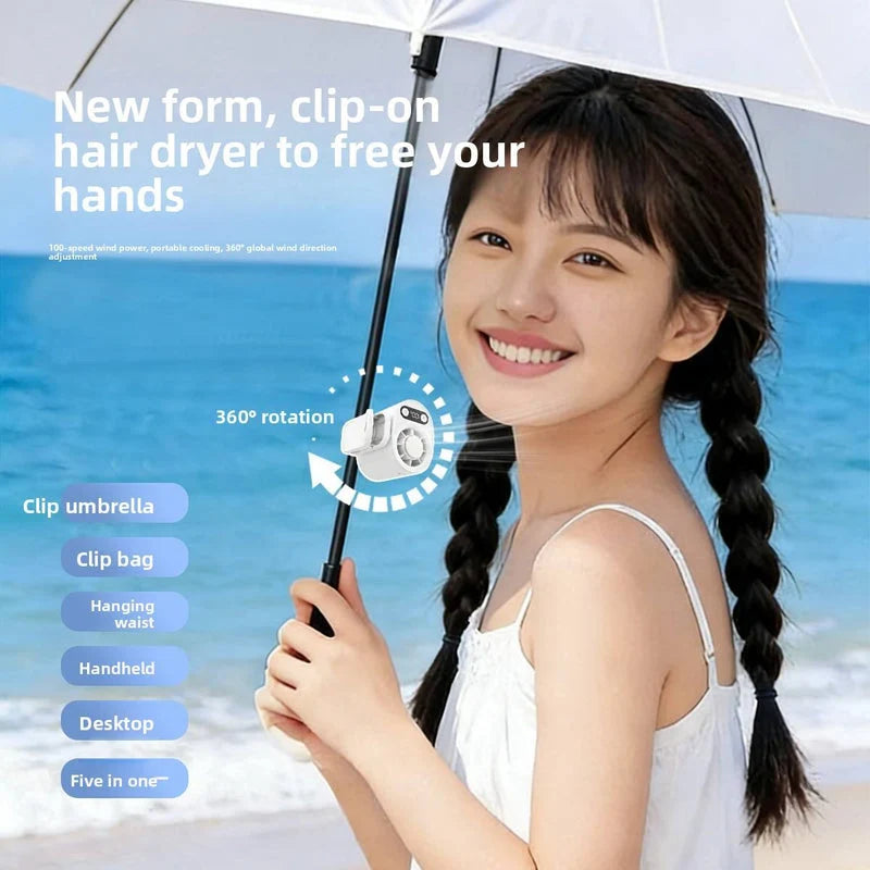 Handheld Waist Mounted Fan | Rechargeable, Digital Display & Clip-On Portable Cooling Fan
