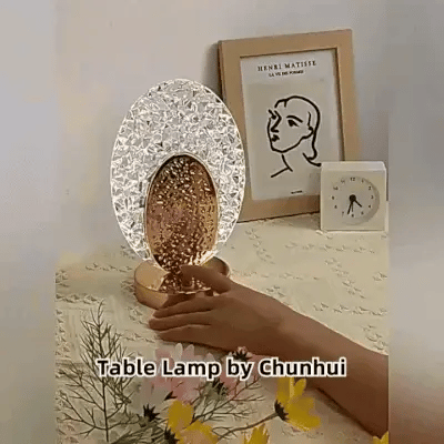 Oval Crystal LED Table Lamp | Dimmable Warm Light for Bedroom & Living Room