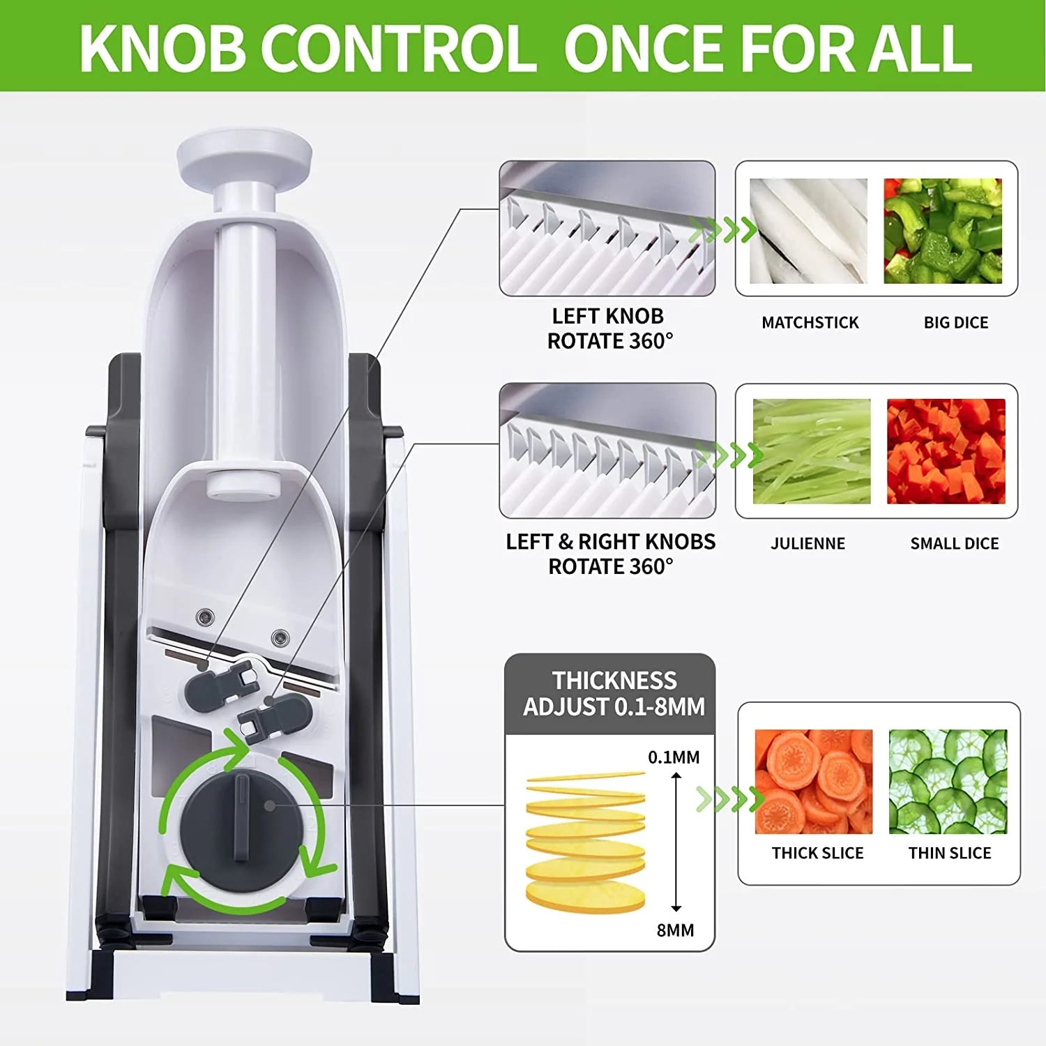 Manual Vegetable Cutter & Mandoline Slicer | 4-in-1 Adjustable Thickness