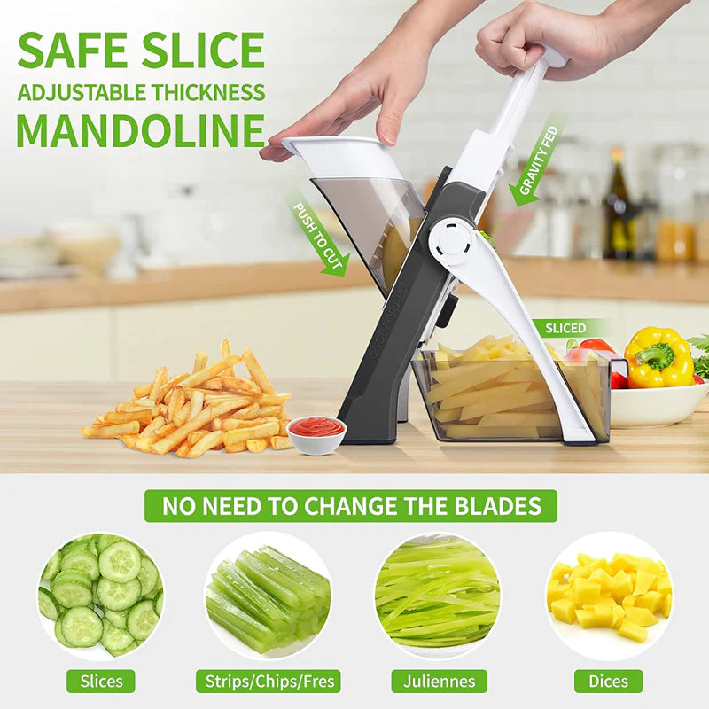 Manual Vegetable Cutter & Mandoline Slicer | 4-in-1 Adjustable Thickness