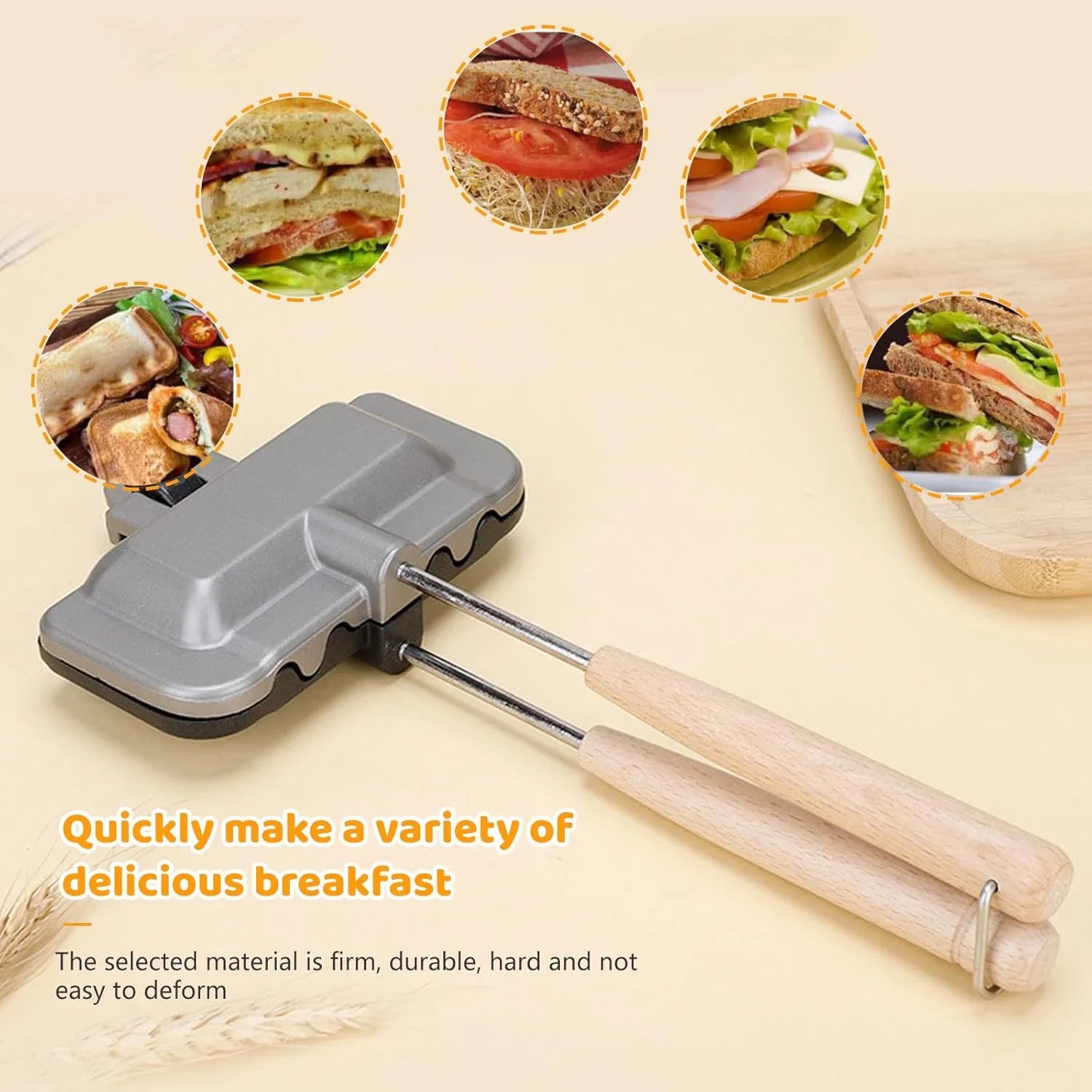Non-Stick Sandwich Frying Pan | Multipurpose Grilled Sandwich Maker with Wooden Handle