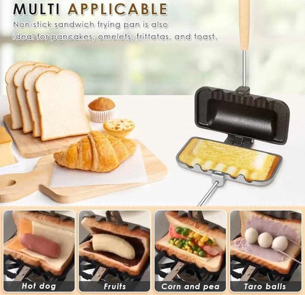 Non-Stick Sandwich Frying Pan | Multipurpose Grilled Sandwich Maker with Wooden Handle