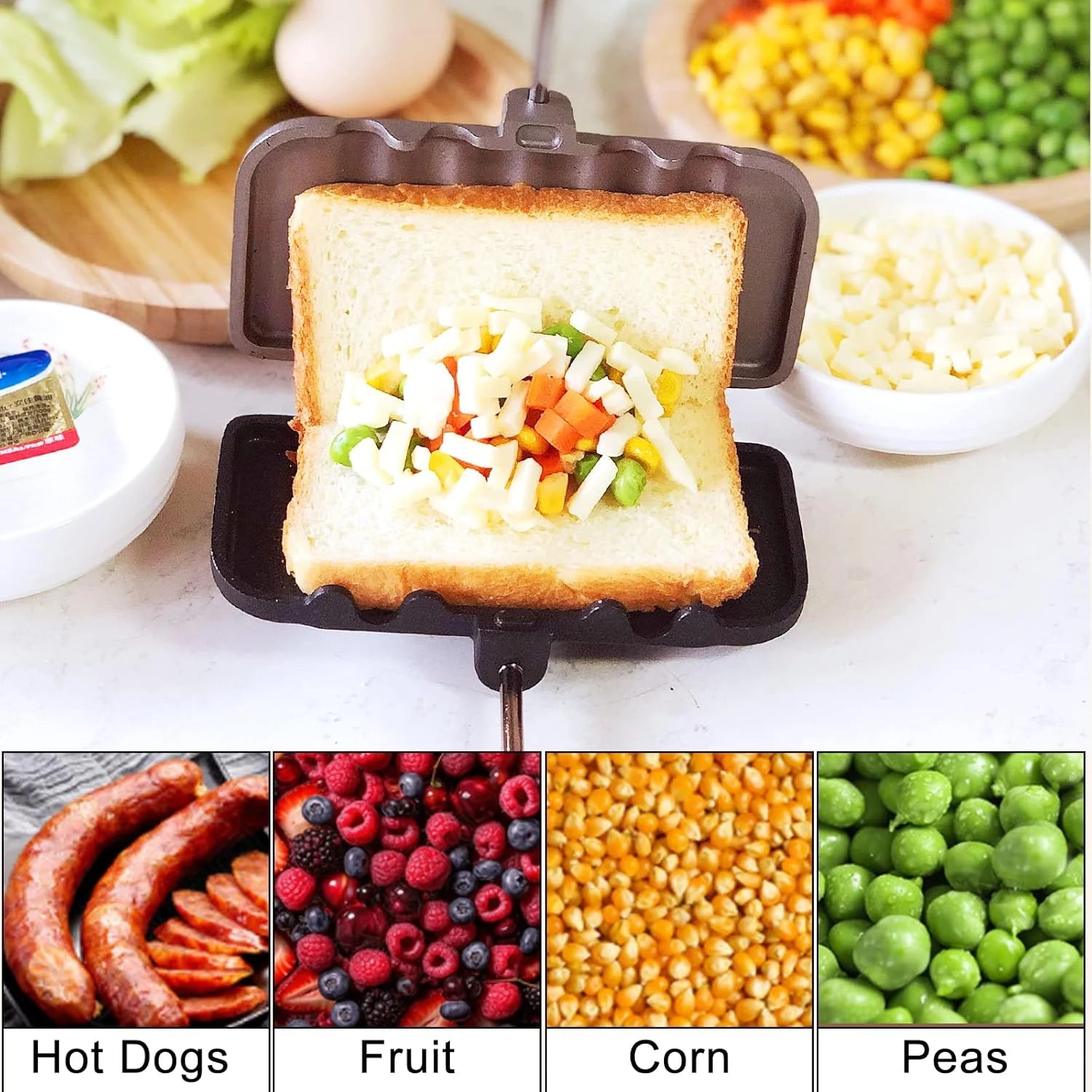 Non-Stick Sandwich Frying Pan | Multipurpose Grilled Sandwich Maker with Wooden Handle