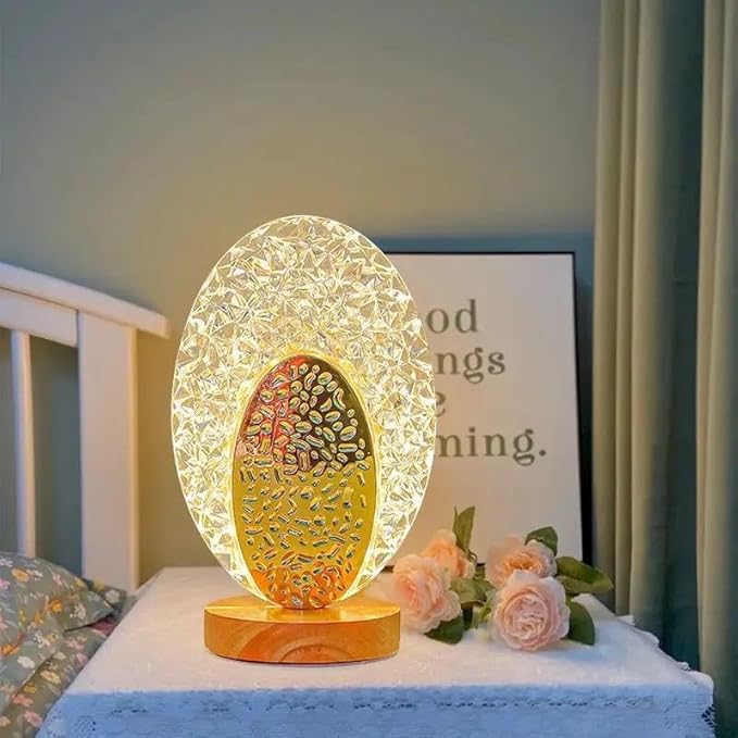 Oval Crystal LED Table Lamp | Dimmable Warm Light for Bedroom & Living Room