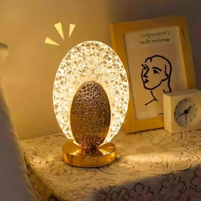 Oval Crystal LED Table Lamp | Dimmable Warm Light for Bedroom & Living Room