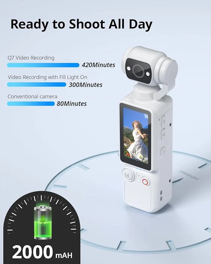 OZOT Q8 4K Handheld Gimbal Camera | Built-In Stabilizer, 2" IPS Screen & Auto-Focus