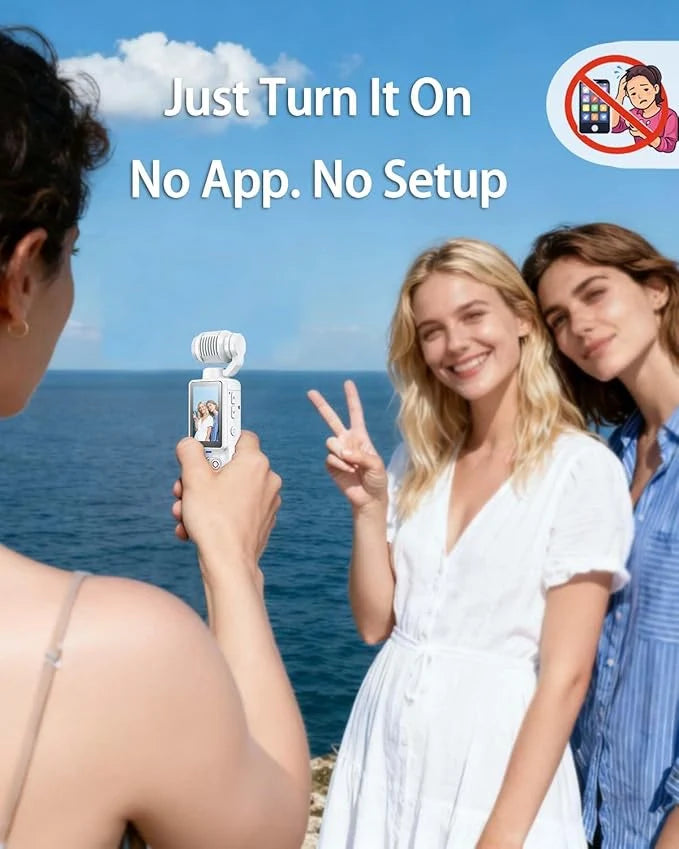 OZOT Q8 4K Handheld Gimbal Camera | Built-In Stabilizer, 2" IPS Screen & Auto-Focus