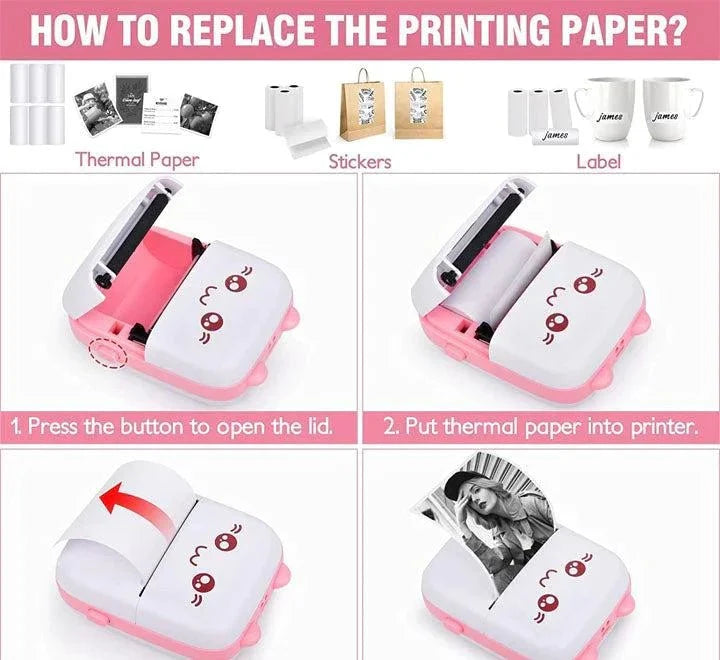 Portable Mini Pocket Thermal Printer | Wireless BT 4.0, Ink-Free, 200 DPI & 1000mAh Battery