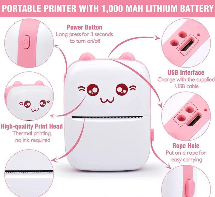 Portable Mini Pocket Thermal Printer | Wireless BT 4.0, Ink-Free, 200 DPI & 1000mAh Battery