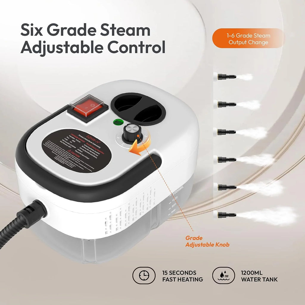 Portable Steam Cleaner | 6-Level Steam, 1200ml Tank & Full Accessory Kit
