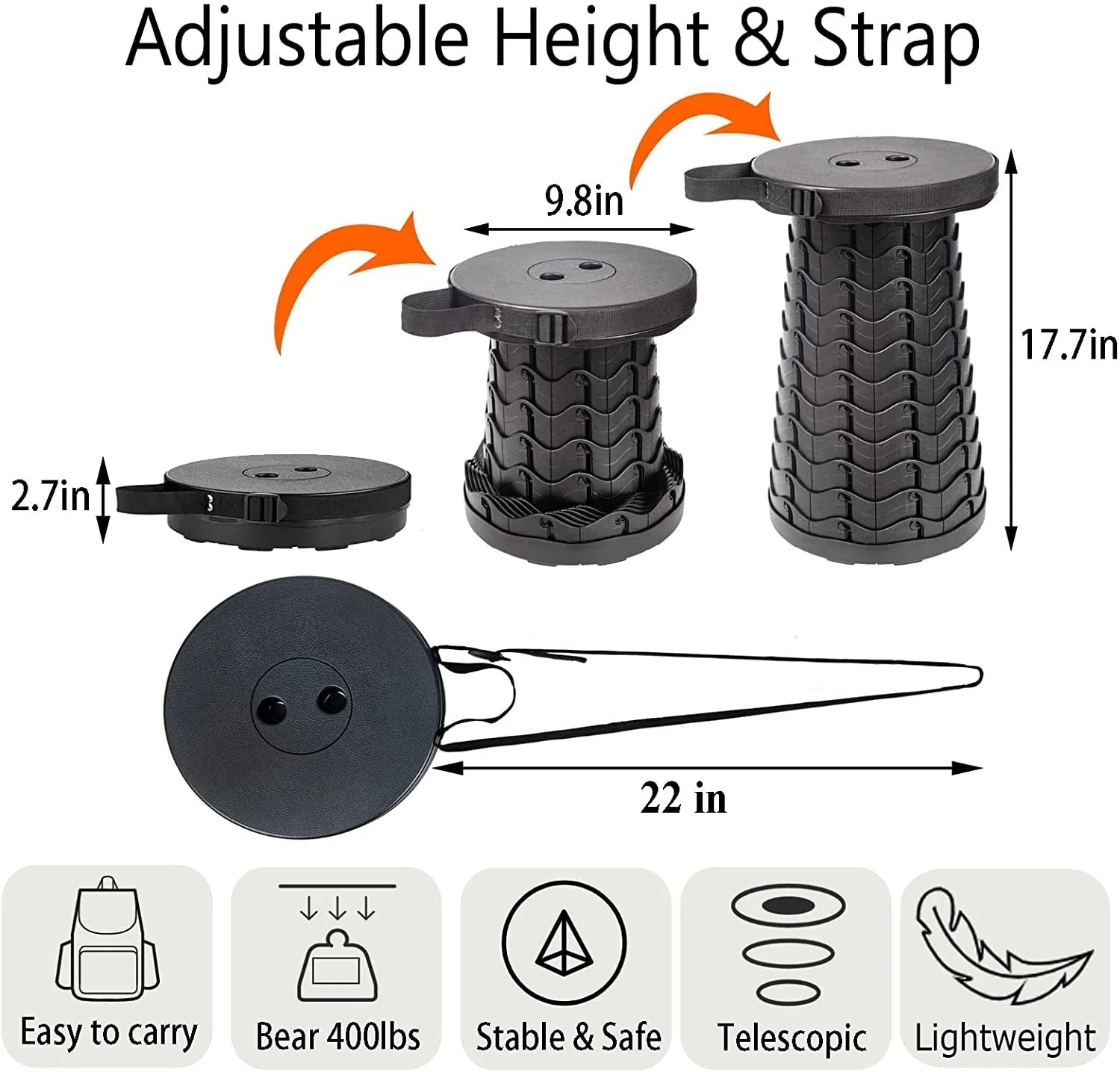 Retractable Folding Stool | Compact Foldable Step Stool for Home & Travel
