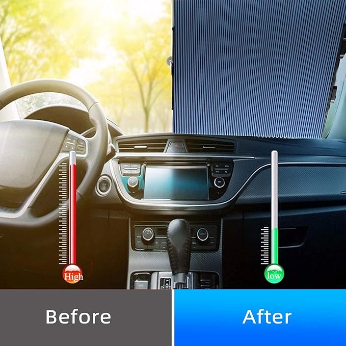 Retractable Car Windshield Sun Shade | 99% UV Block, Reflective Aluminum, 160x70cm