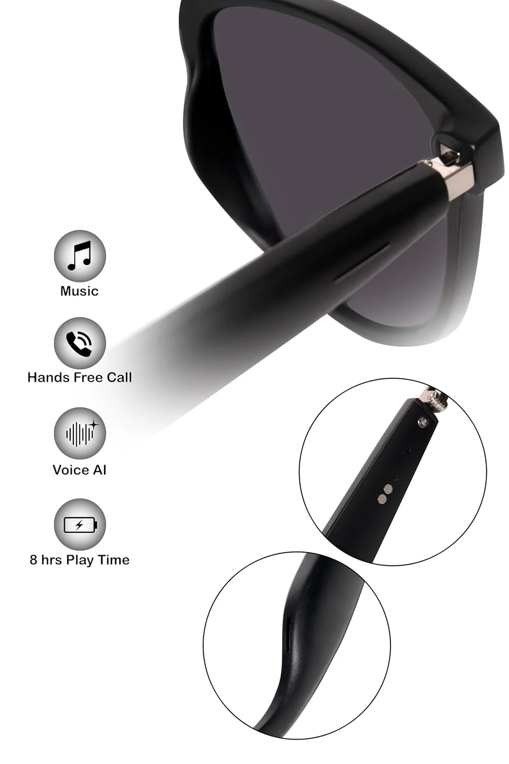 Smart Bluetooth Glasses | UV400 Protection Full-Rim Unisex Sunglasses with Case