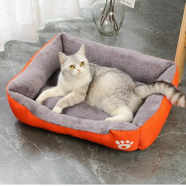 Soft Rectangular Pet Bed | Raised Edges, Non-Slip Base & Washable Fabric for Cats & Dogs